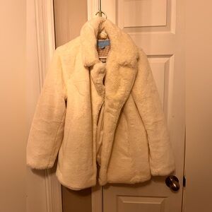 Draper James Cream Faux Fur Jacket